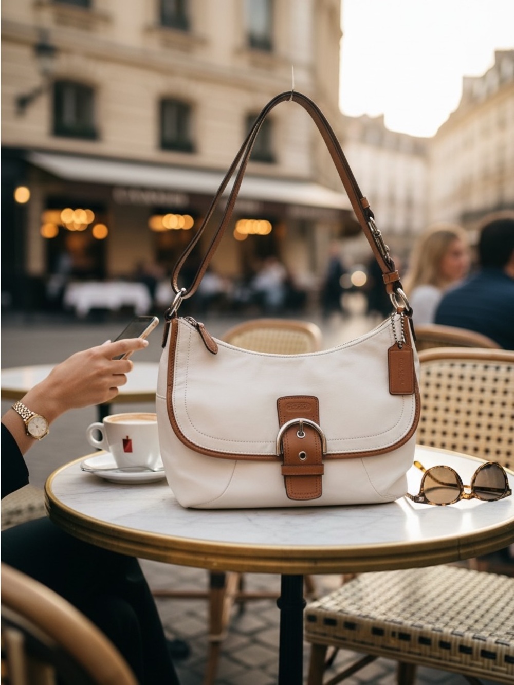 Coach Soho F19580 Ivory Leather Flap Shoulder Bag Tan Trim 2012 - Picture 2 of 9